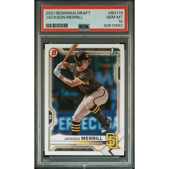Graded 2021 Topps Bowman Draft Jackson Merrill #BD119 Rookie RC Baseball Card PSA 10 Gem Mint