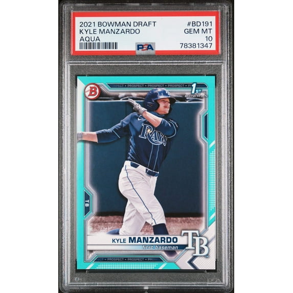 Graded 2021 Topps Bowman Draft Kyle Manzardo #BD191 Aqua #/199 Rookie RC Baseball Card PSA 10 Gem Mint