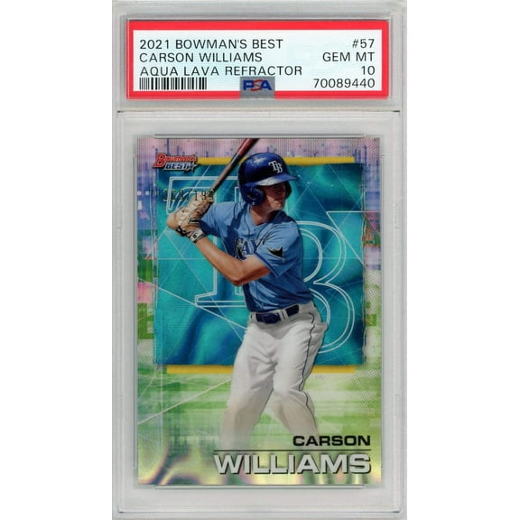 Graded 2021 Topps Bowmans Best Carson Williams #AL Aqua Lava#/199 Refractor Rookie RC Baseball Card PSA 10 Gem Mint