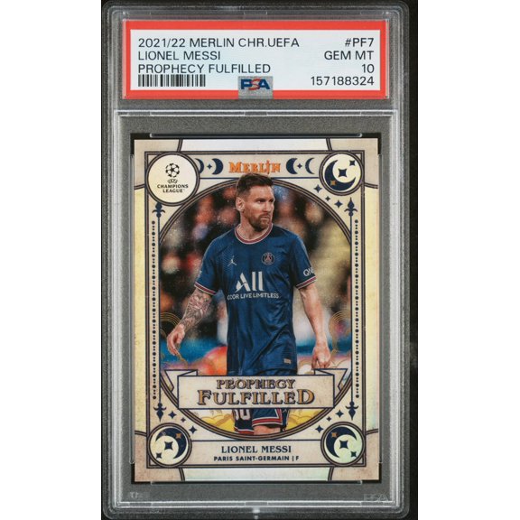 Graded 2021 Topps Merlin Chrome UEFA League Lionel Messi PF7 Prophecy Fulfilled PSA 10 PSG Short Print