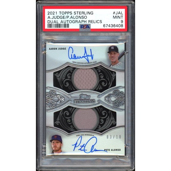 Graded 2021 Topps Sterling Dual Autograph Relics A. Judge P. Alonso #JAL /10 PSA 9