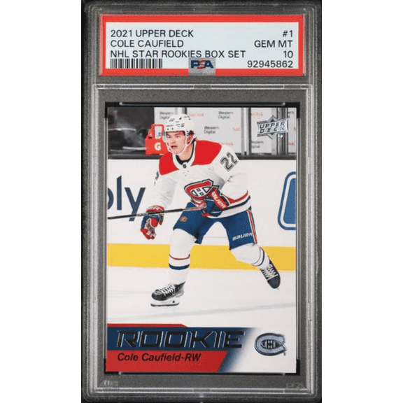 Graded 2021 Upper Deck Cole Caufield #1 NHL Star Rookies Box Set Rookie RC Hockey Card PSA 10 Gem Mint