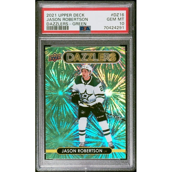 Graded 2021 Upper Deck Jason Robertson #DZ16 Dazzlers Green Hockey Card PSA 10 Gem Mint