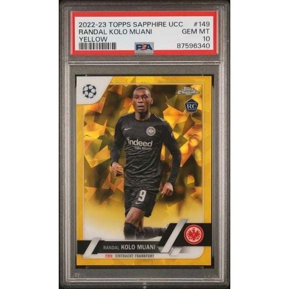 Graded 2022-23 Topps Chrome Sapphire Edition UEFA Club Competitions Randal Kolo Muani #149 Yellow PSA 10