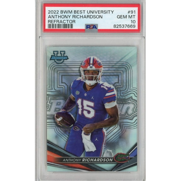 Graded 2022 Bowman Best University Anthony Richardson #91 Refractor Rookie RC Football Card PSA 10 Gem Mint