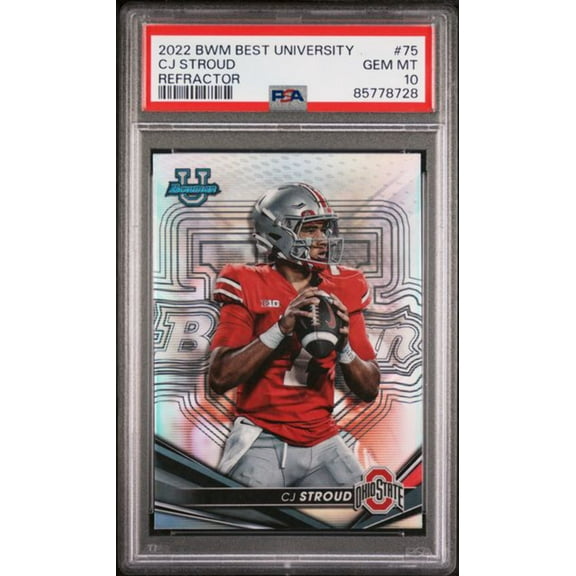 Graded 2022 Bowman Best University CJ Stroud #75 Refractor Rookie RC Football Card PSA 10 Gem Mint