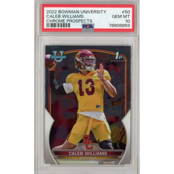Graded 2022 Topps Bowman University Caleb Williams #50 Chrome Prospects Rookie RC Football Card PSA 10 Gem Mint