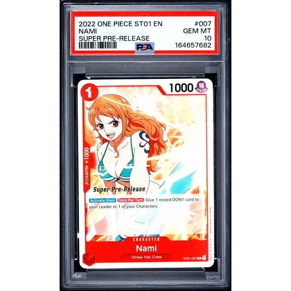 Graded 2022 One Piece ST01 Straw Hat Crew Nami Super Pre Release PSA 10 #007 Trading Card