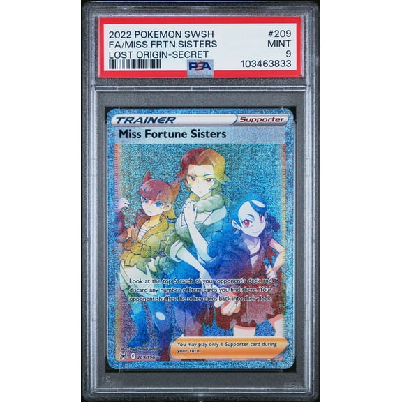 Graded 2022 PSA 9 Pokemon Lost Origin Secret Miss Fortune Sisters #209 Trading Card