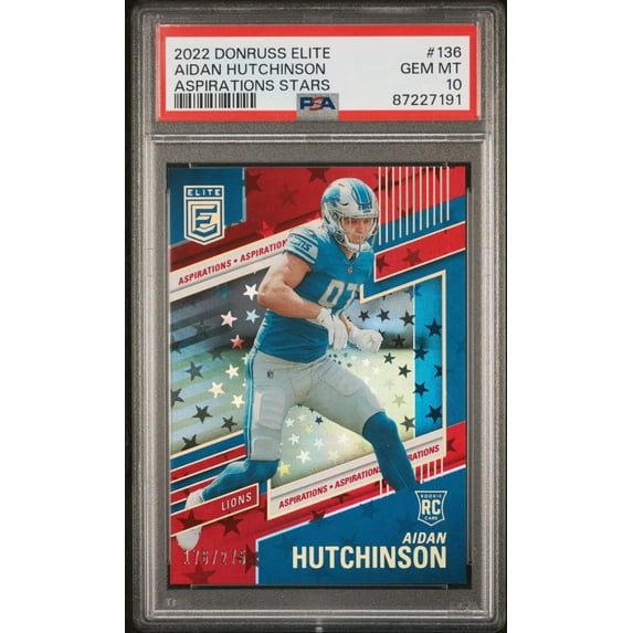 Graded 2022 Panini Donruss Elite Aidan Hutchinson #136 Aspirations Stars Rookie RC Football Card PSA 10