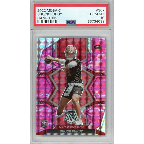 Graded 2022 Panini Mosaic Brock Purdy #367 Camo Pink Rookie RC Football Card PSA 10 Gem Mint