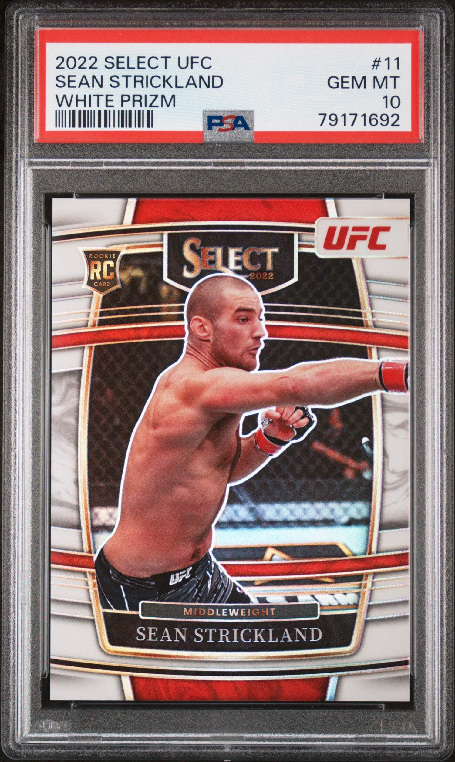 Graded 2022 Panini Select UFC Sean Strickland #11 White Prizm #/75