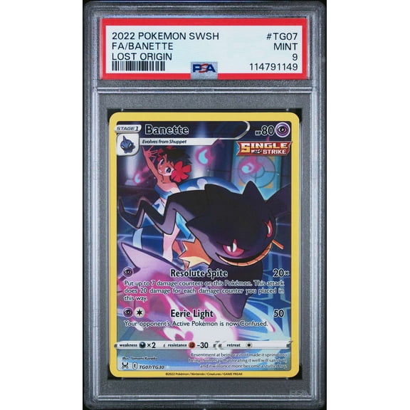 Graded 2022 Pokemon Sword & Shield Lost Origin Banette TG07 PSA 9 Trading Card