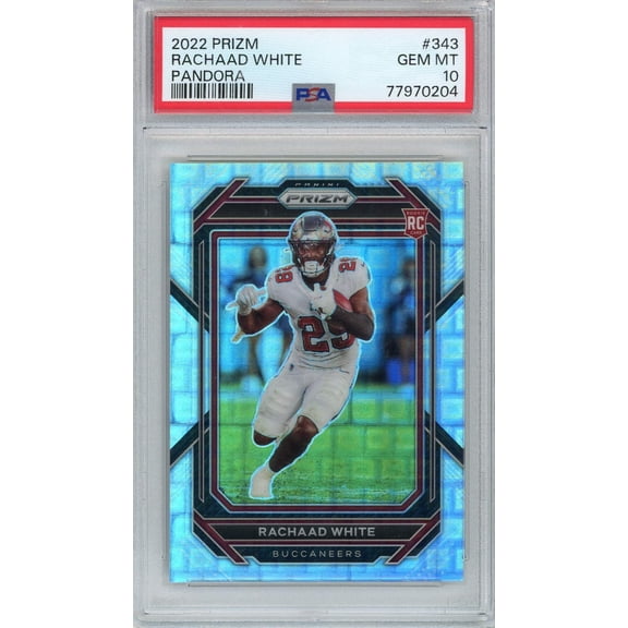 Graded 2022 Prizm Rachaad White #343 Pandora Rookie RC Football Card PSA 10 Gem Mint