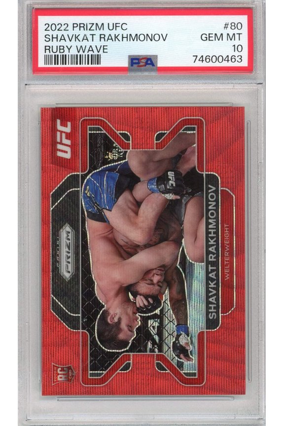 Graded 2022 Prizm UFC Shavkat Rakhmonov #80 Ruby Wave Rookie RC UFC MMA Card PSA 10 Gem Mint