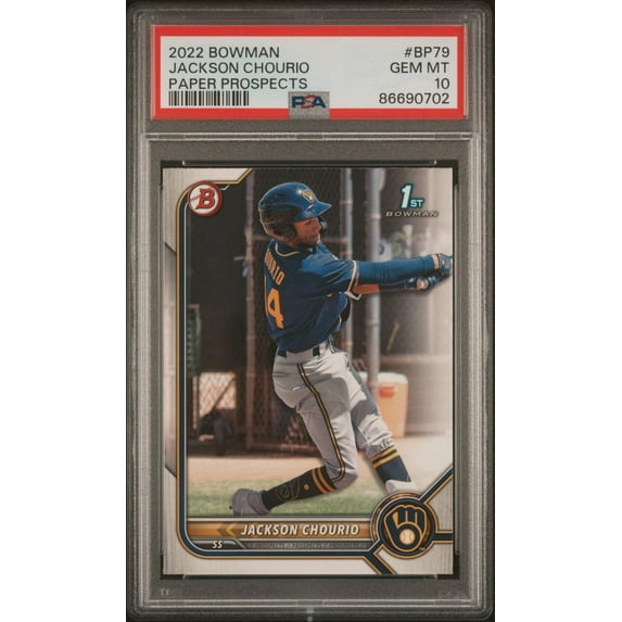 Graded 2022 Topps Bowman Jackson Chourio #BP79 Paper Prospects Rookie RC Baseball Card PSA 10 Gem Mint