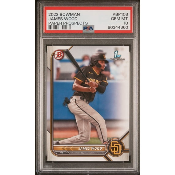Graded 2022 Topps Bowman James Wood #BP108 Paper Prospects Rookie RC Baseball Card PSA 10 Gem Mint