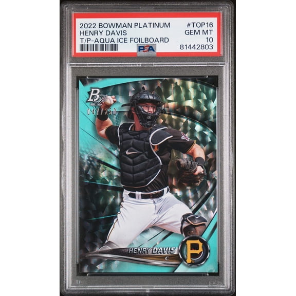 Graded 2022 Topps Bowman Platinum Henry Davis #TOP16 T/P Aqua Ice Foilboard #/250 Rookie RC Baseball Card PSA 10 Gem Mint
