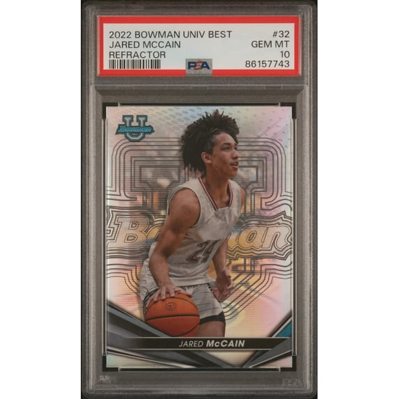 Graded 2022 Topps Bowman University Best Jared McCain #32 Refractor Rookie RC Basketball Card PSA 10 Gem Mint