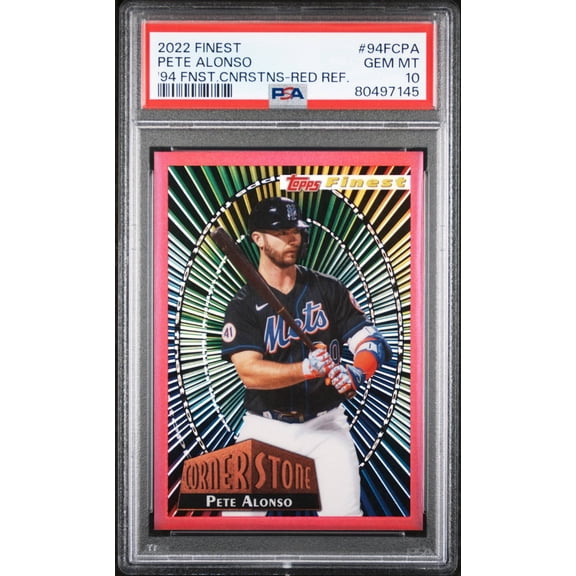 Graded 2022 Topps Finest 1994 Finest Cornerstones Pete Alonso 94FCPA Red Refractor PSA 10