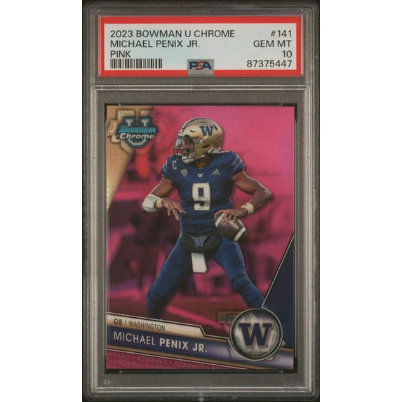 Graded 2023 Bowman U Chrome Michael Penix Jr. #141 Pink Rookie RC Football Card PSA 10 Gem Mint