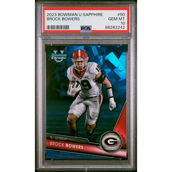 Graded 2023 Bowman U Sapphire Brock Bowers #50 Rookie RC Football Card PSA 10 Gem Mint