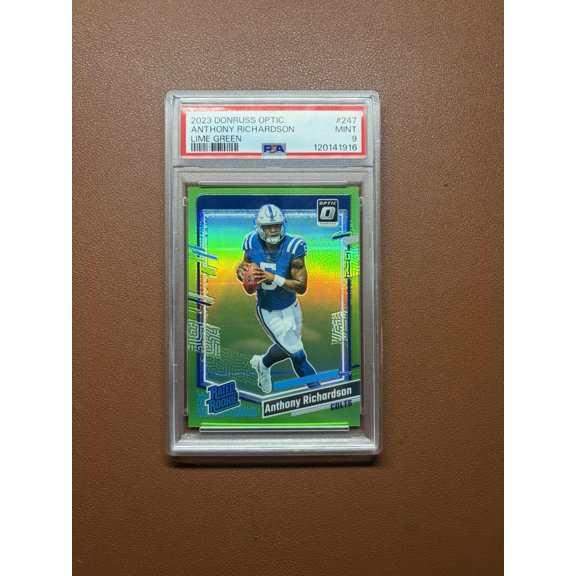 Graded 2023 Donruss Optic Anthony Richardson Indianapolis Colts #247 Base Lime Green Prizm Rookie PSA 9 Trading Card