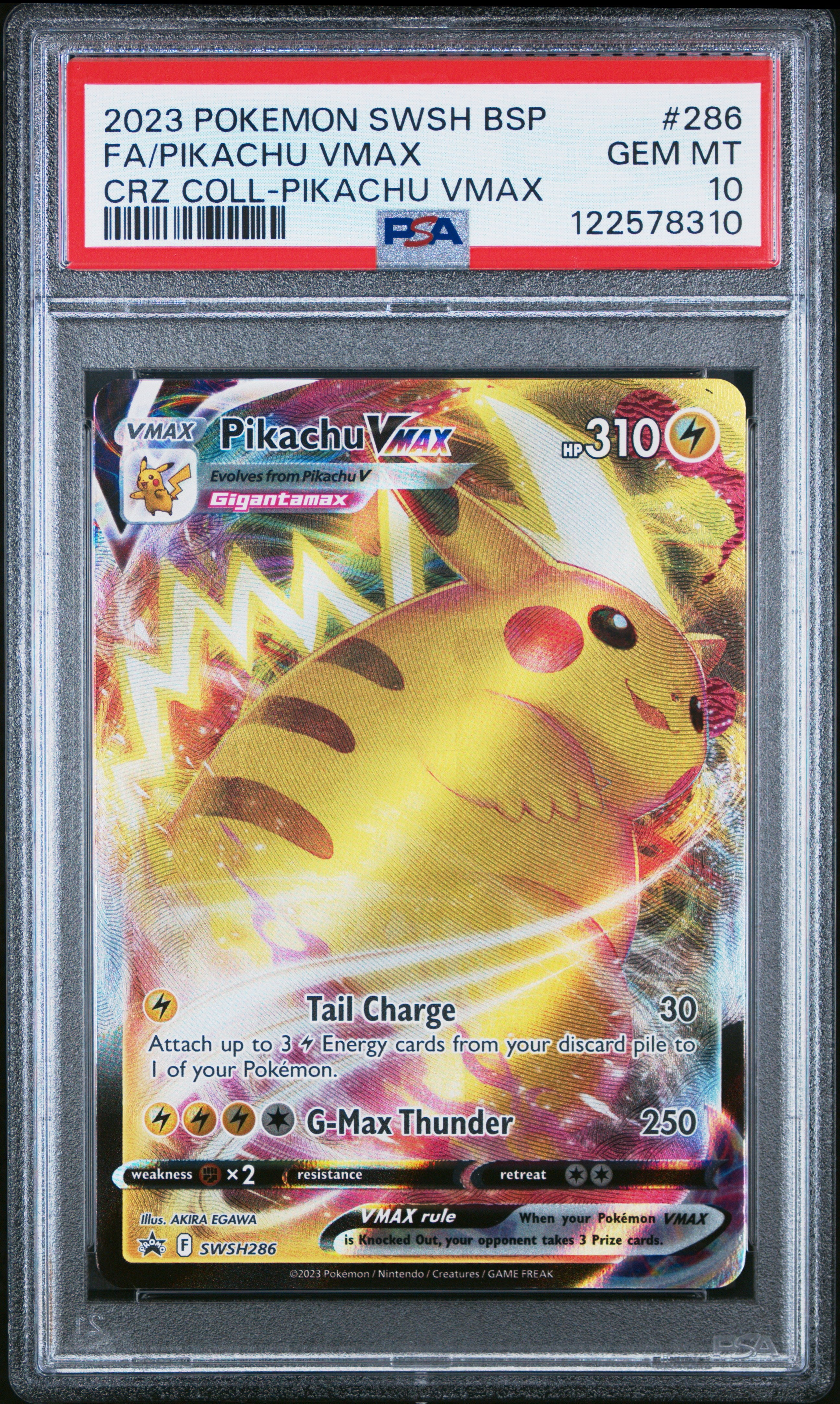 マダガスカルで購入、286 gr. Graded 2023 PKM Swsh Black Star Promo #286 Fa/Pikachu Vmax Crz