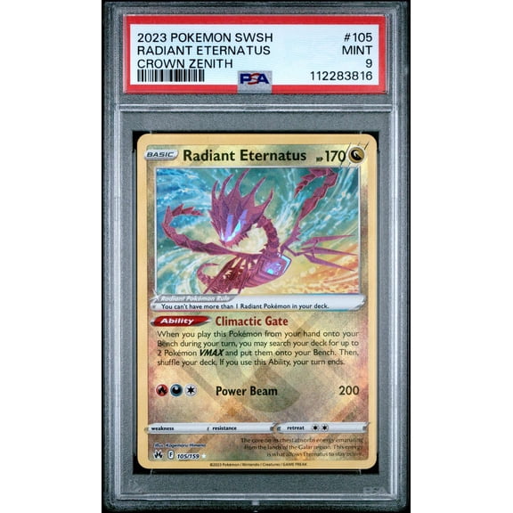 Graded 2023 PSA 9 #105 Radiant Eternatus Crown Zenith Pokemon Sword & Shield Trading Card
