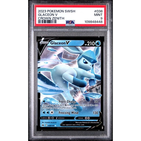 Graded 2023 PSA 9 Glaceon V #038 Crown Zenith Pokemon Sword & Shield Trading Card