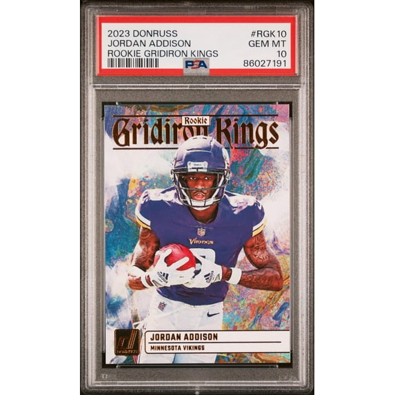 Graded 2023 Panini Donruss Jordan Addison #RGK10 Rookie Gridiron Kings Rookie RC Football Card PSA 10 Gem Mint