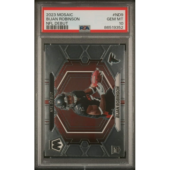 Graded 2023 Panini Mosaic Bijan Robinson #ND9 NFL Debut Rookie RC Football Card PSA 10 Gem Mint
