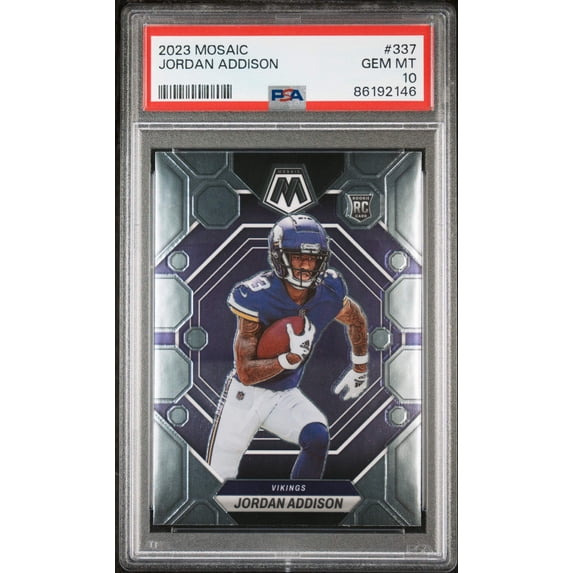 Graded 2023 Panini Mosaic Jordan Addison #337 Rookie RC Football Card PSA 10 Gem Mint