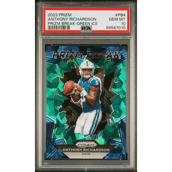Graded 2023 Panini Prizm Anthony Richardson #PB4 Prizm Break Green Ice Rookie RC Football Card PSA 10 Gem Mint