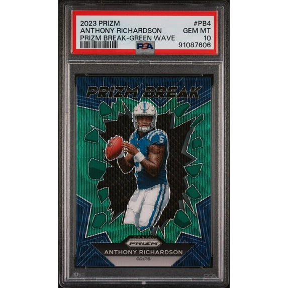 Graded 2023 Panini Prizm Anthony Richardson #PB4 Prizm Break Green Wave Rookie RC Football Card PSA 10 Gem Mint