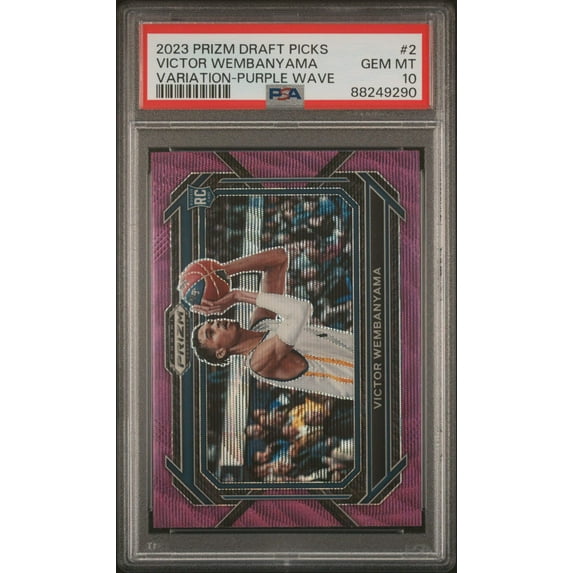 Graded 2023 Panini Prizm Draft Picks Victor Wembanyama #2 Variation Purple Wave Rookie RC Basketball Card PSA 10 Gem Mint