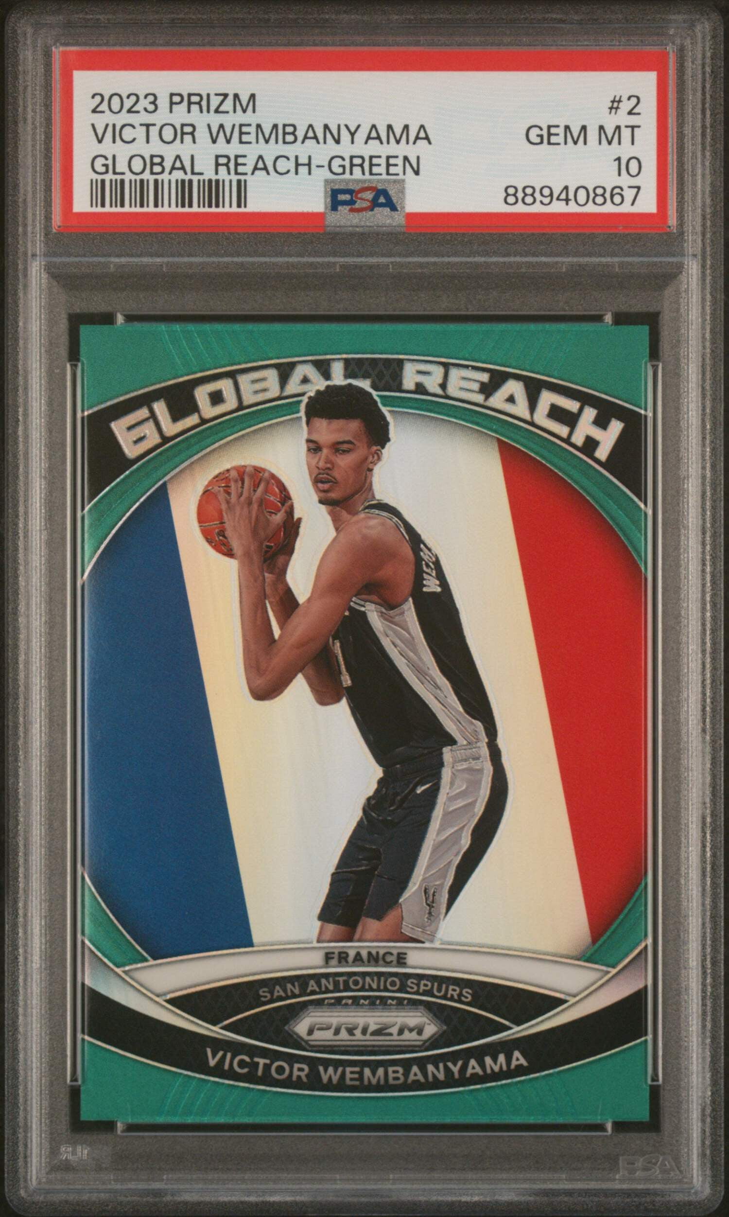 Graded 2023 Panini Prizm Victor Wembanyama #2 Global Reach Green 