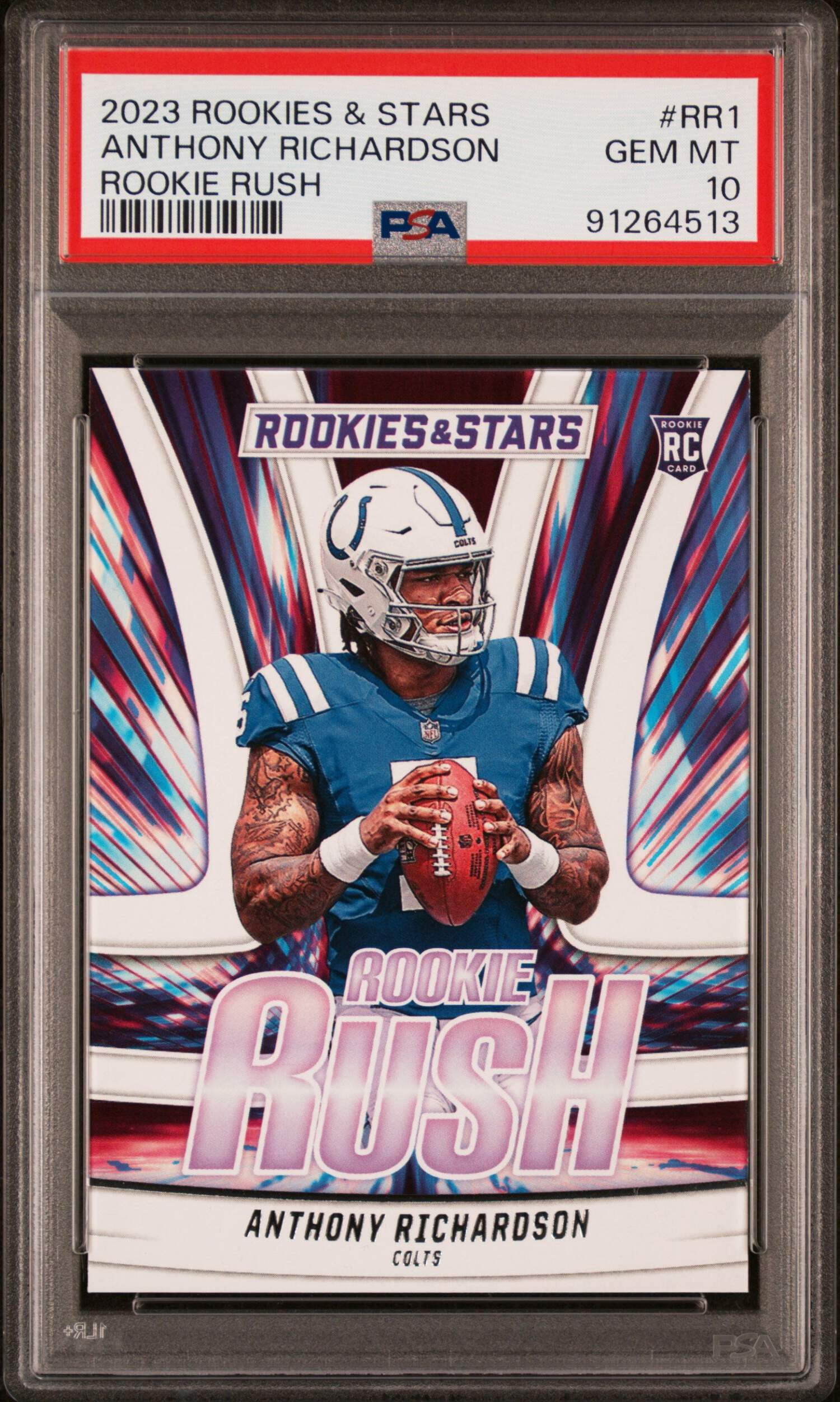 Graded 2023 Panini Rookies  Stars Anthony Richardson #RR1 Rookie Rush Rookie RC Football Card PSA 10 Gem Mint