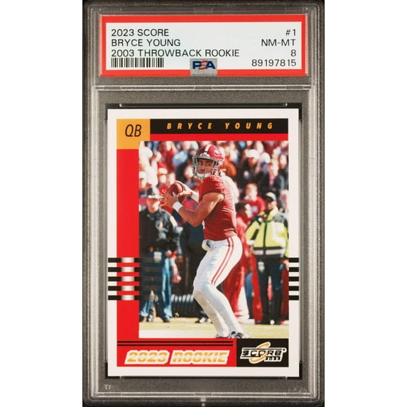 Graded 2023 Panini Score Bryce Young #1 2003 Throwback Rookie Rookie RC Football Card PSA 8 Near Mint