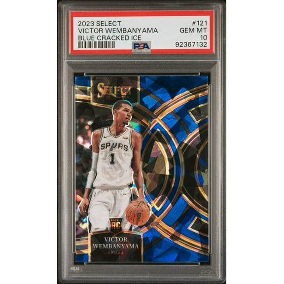 Graded 2023 Panini Select Victor Wembanyama #121 Blue Cracked Ice Rookie RC Basketball Card PSA 10 Gem Mint