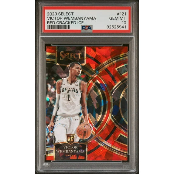 Graded 2023 Panini Select Victor Wembanyama #121 Red Cracked Ice Rookie RC Basketball Card PSA 10 Gem Mint
