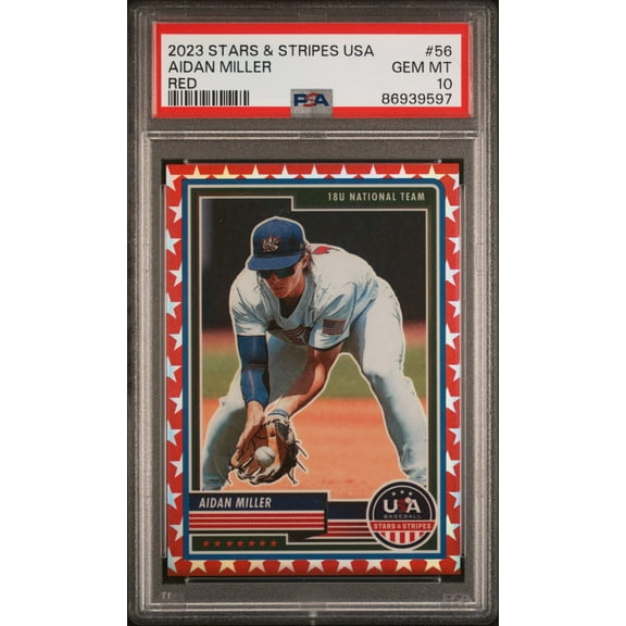 Graded 2023 Panini Stars Stripes USA Aidan Miller #56 Red #/149 Rookie RC Baseball Card PSA 10 Gem Mint
