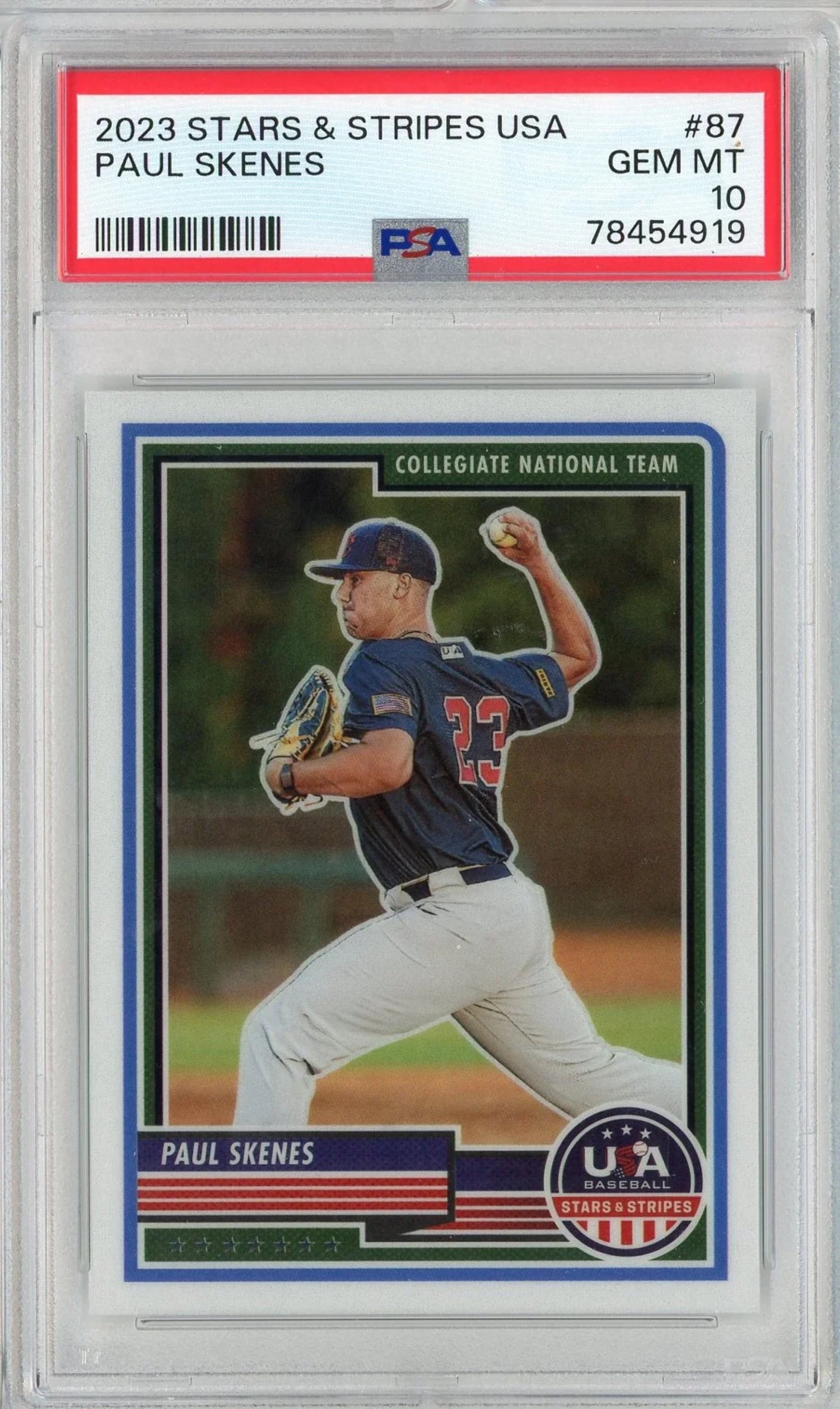 Graded 2023 Panini Stars Stripes USA Paul Skenes #87 Rookie RC 