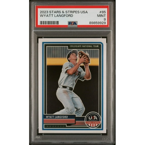 Graded 2023 Panini Stars Stripes USA Wyatt Langford #85 Rookie RC Baseball Card PSA 9 Gem Mint