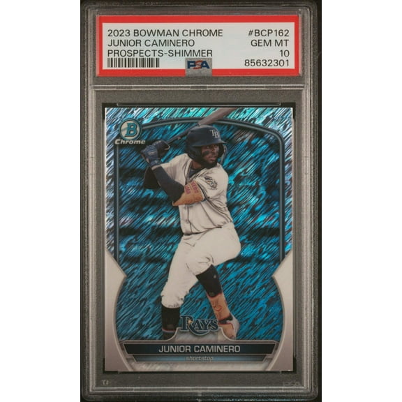 Graded 2023 Topps Bowman Chrome Junior Caminero #BCP162 Prospects Shimmer Rookie RC Baseball Card PSA 10 Gem Mint