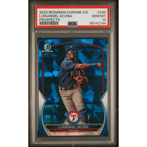 Graded 2023 Topps Bowman Chrome Sapphire Edition Luisangel Acuna #230 Prospects Rookie RC Baseball Card PSA 10 Gem Mint