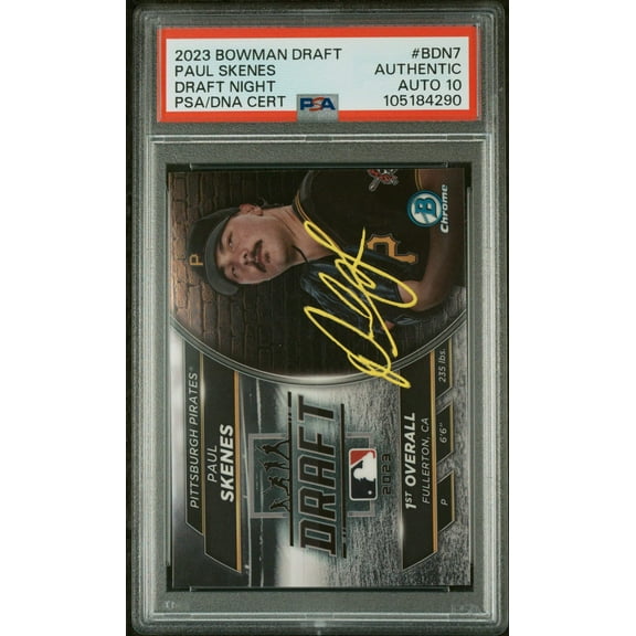 Graded 2023 Topps Bowman Draft Paul Skenes #BDN7 Draft Night Rookie RC Baseball Card PSA 10 Auto Grade Gem Mint