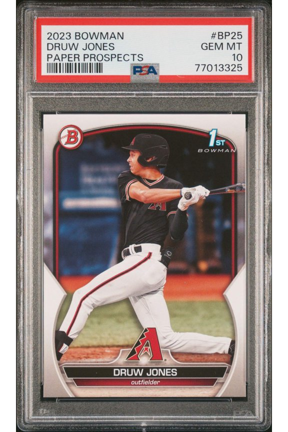 Graded 2023 Topps Bowman Druw Jones #BP25 Paper Prospects Rookie RC Baseball Card PSA 10 Gem Mint