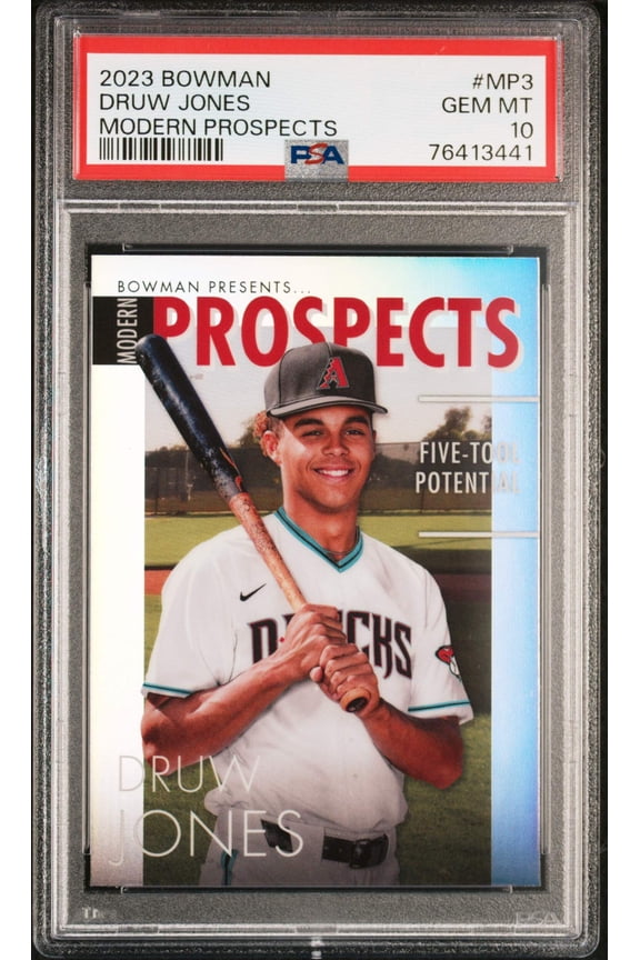 Graded 2023 Topps Bowman Druw Jones #MP3 Modern Prospects Rookie RC Baseball Card PSA 10 Gem Mint