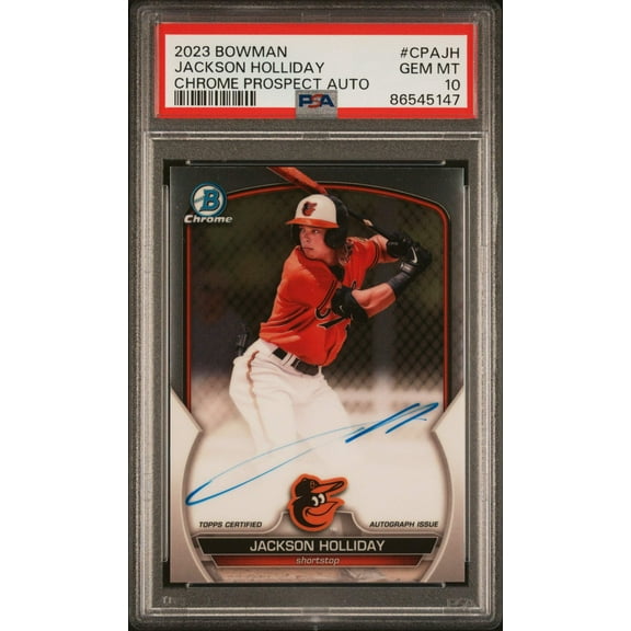 Graded 2023 Topps Bowman Jackson Holliday #CPAJH Chrome Prospect Auto Rookie RC Baseball Card PSA 10 Gem Mint